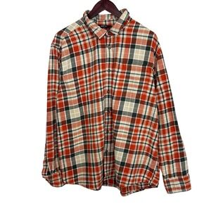 Eddie Bauer Mens XXL Flannel Shirt Orange Plaid Long Sleeve‎ Cotton EB004777